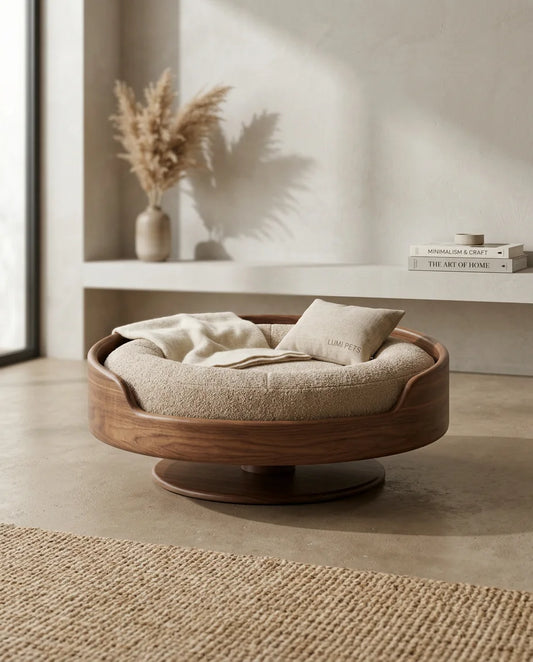 Round Pedestal Low Bed | Minimalist Artisan Wooden Pet Nest